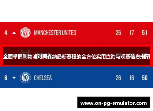 全面掌握利物浦对阿森纳最新赛程的全方位实用查询与观赛信息指南